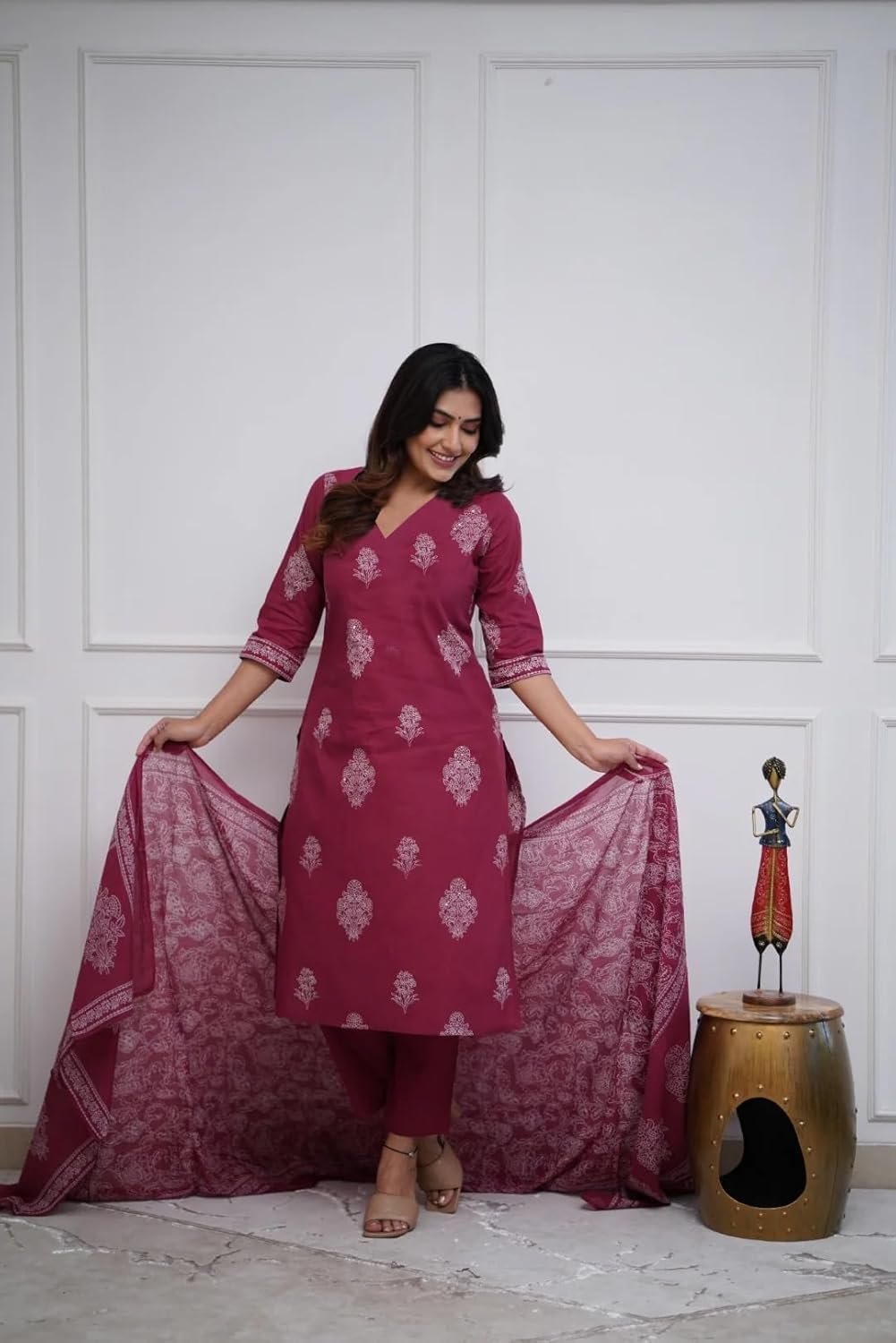 GoSriKi Women's Rayon Viscose Straight Printed Kurta with Pant & Dupatta