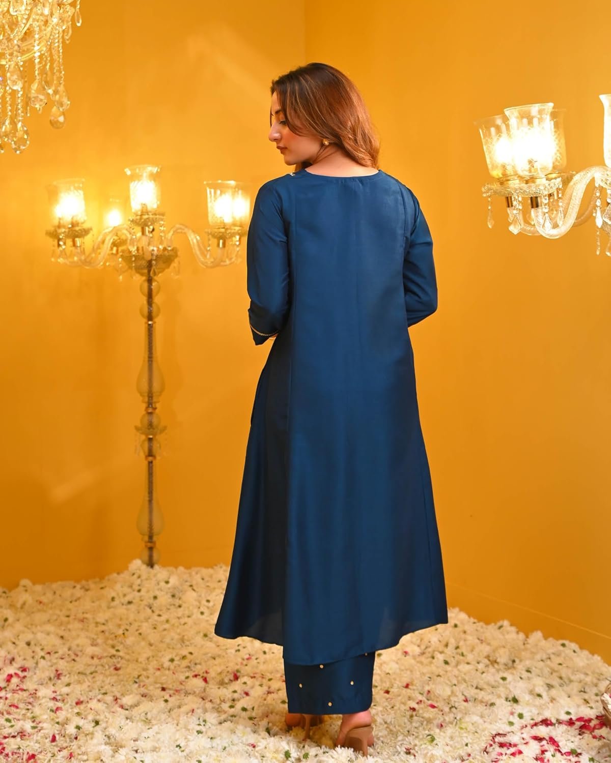 GoSriKi Women's Rayon Blend Straight Solid Kurta with Palazzo - Image 4