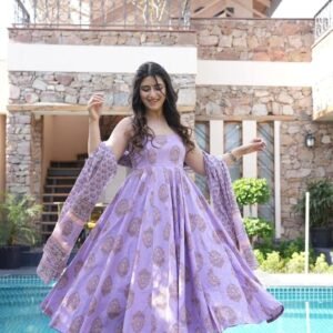 GoSriKi Women's Rayon Viscose Anarkali Kurta WIth Pant & Dupatta - S