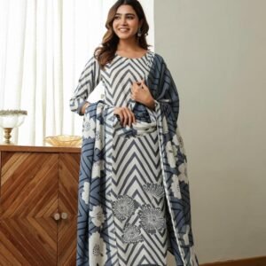 GoSriKi Women's Rayon Viscose Printed Straight Kurta with Pant & Dupatta