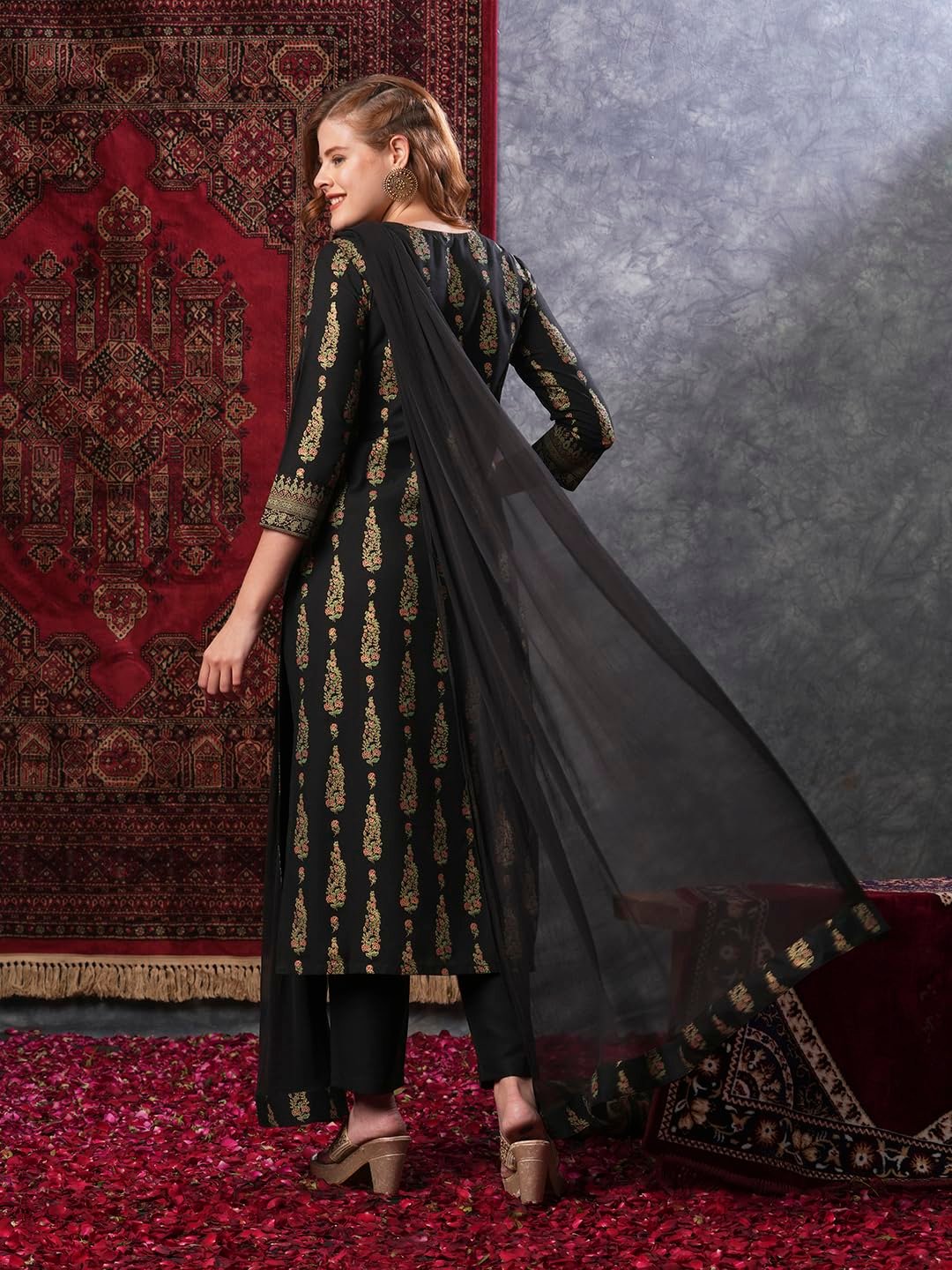 GoSriKi Women's Rayon Blend Straight Printed Kurta with Pant & Dupatta - Image 5