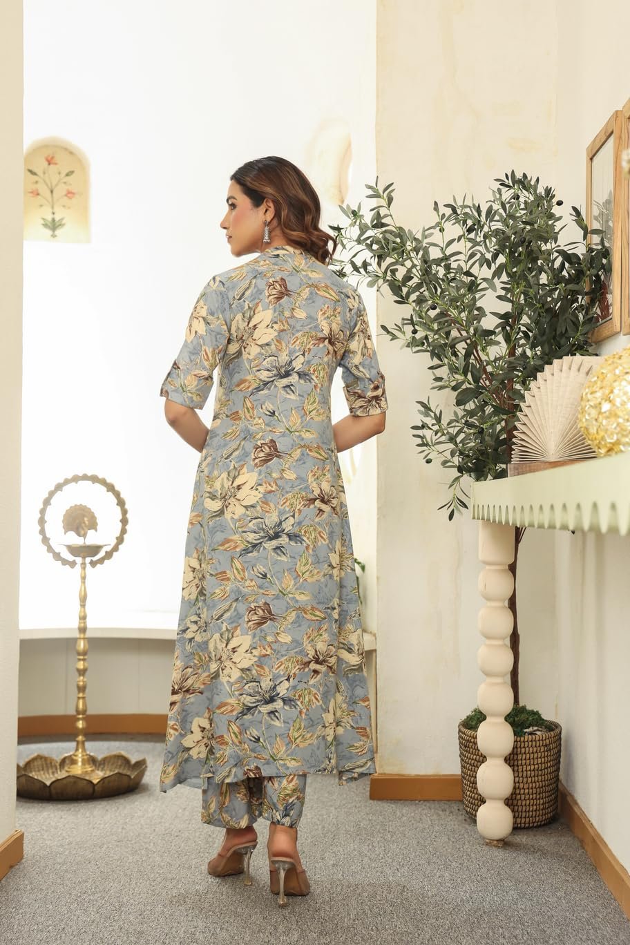 GoSriKi Women's Rayon Viscose Printed A-Line Kurta with Pant - Image 3