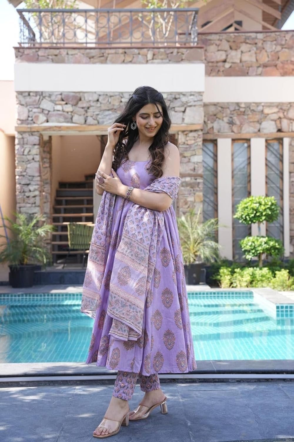 GoSriKi Women's Rayon Viscose Anarkali Kurta WIth Pant & Dupatta - Image 4