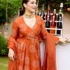 GoSriKi Women's Rayon Viscose Bandhej Printed Anarkali Kurta with Pant & Dupatta - Image 6
