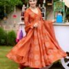 GoSriKi Women's Rayon Viscose Bandhej Printed Anarkali Kurta with Pant & Dupatta - Image 3