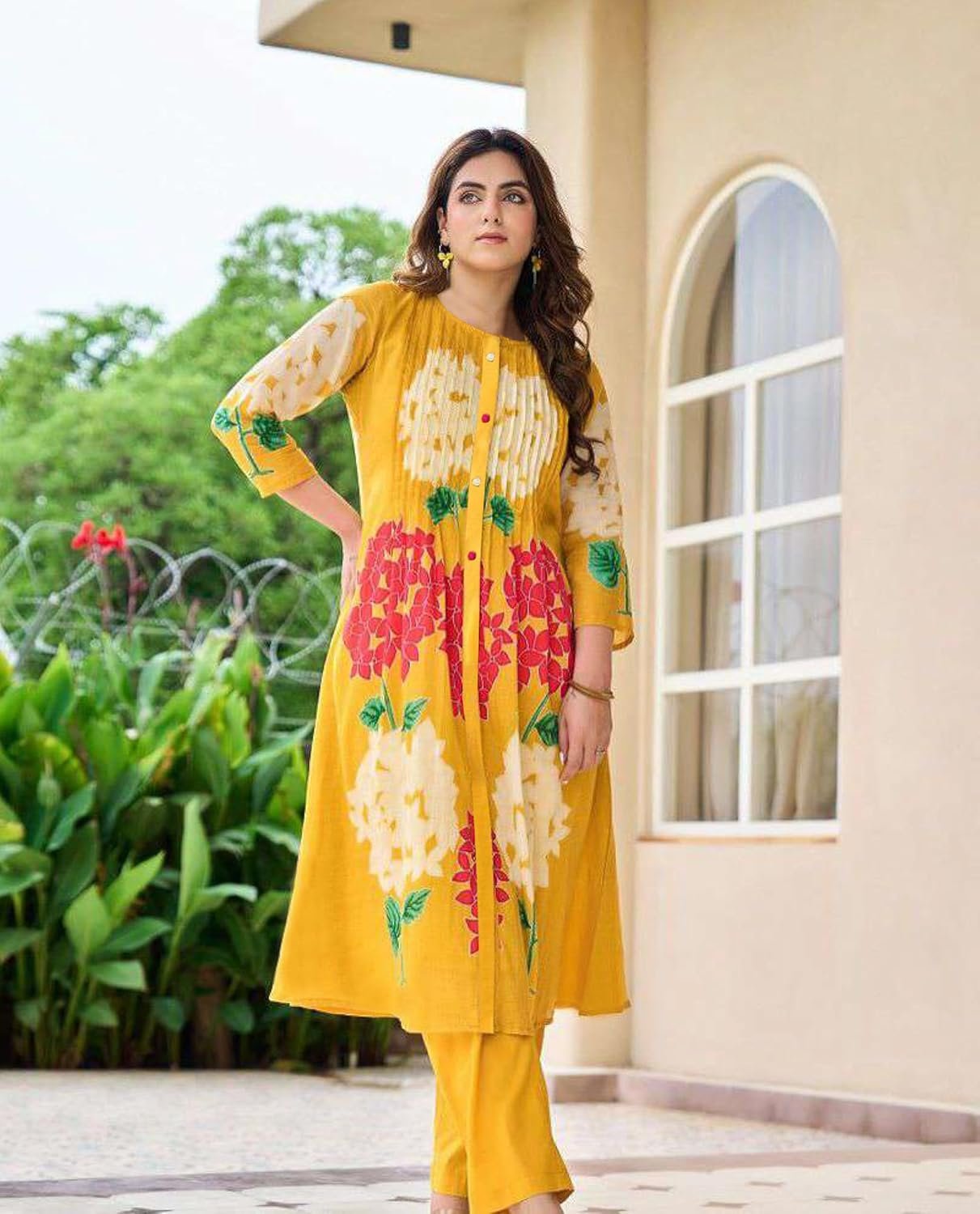 GoSriKi Women's Ethnic Co-Ord Set | Kurta Pant Set | Kurta Palazzo Set | Stylish Cotton Suit Set for Women, Festival Co-ord - Image 3