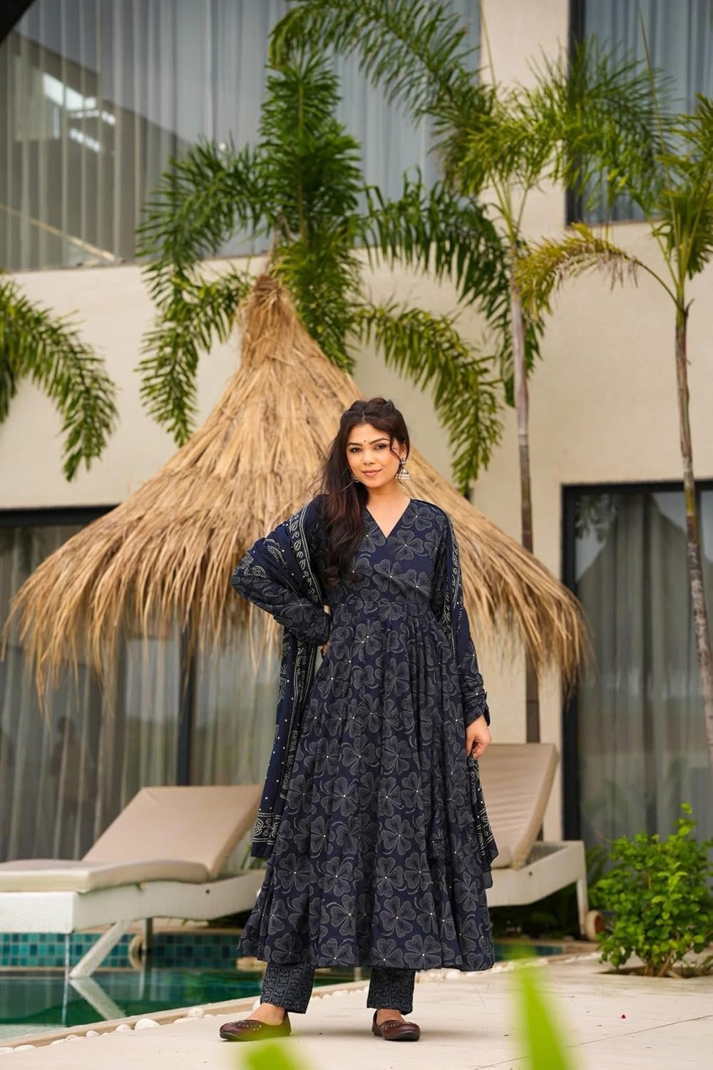 GoSriKi Women's Rayon Viscose Anarkali Printed Kurta with Pant and Dupatta - Image 4