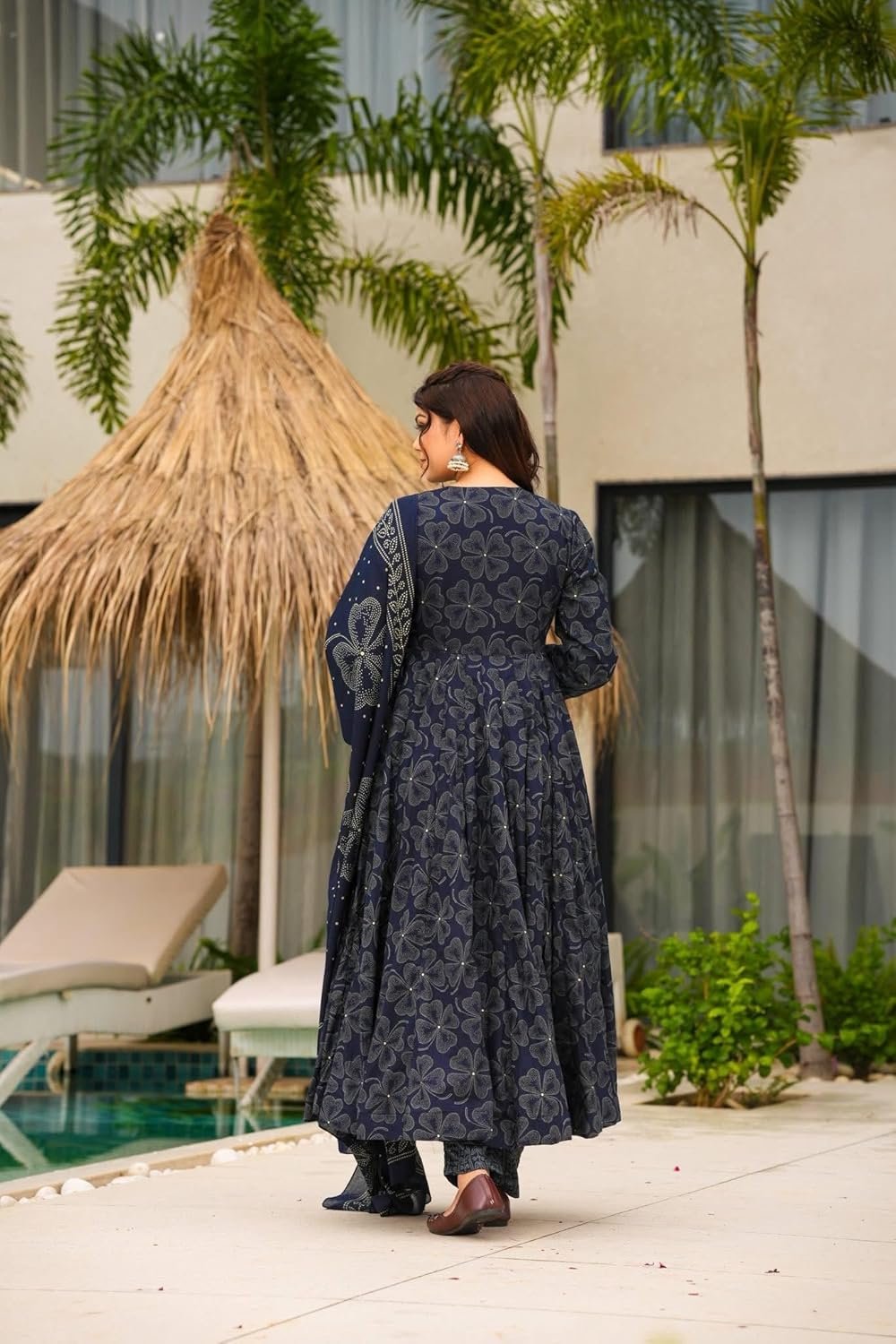 GoSriKi Women's Rayon Viscose Anarkali Printed Kurta with Pant and Dupatta - Image 6