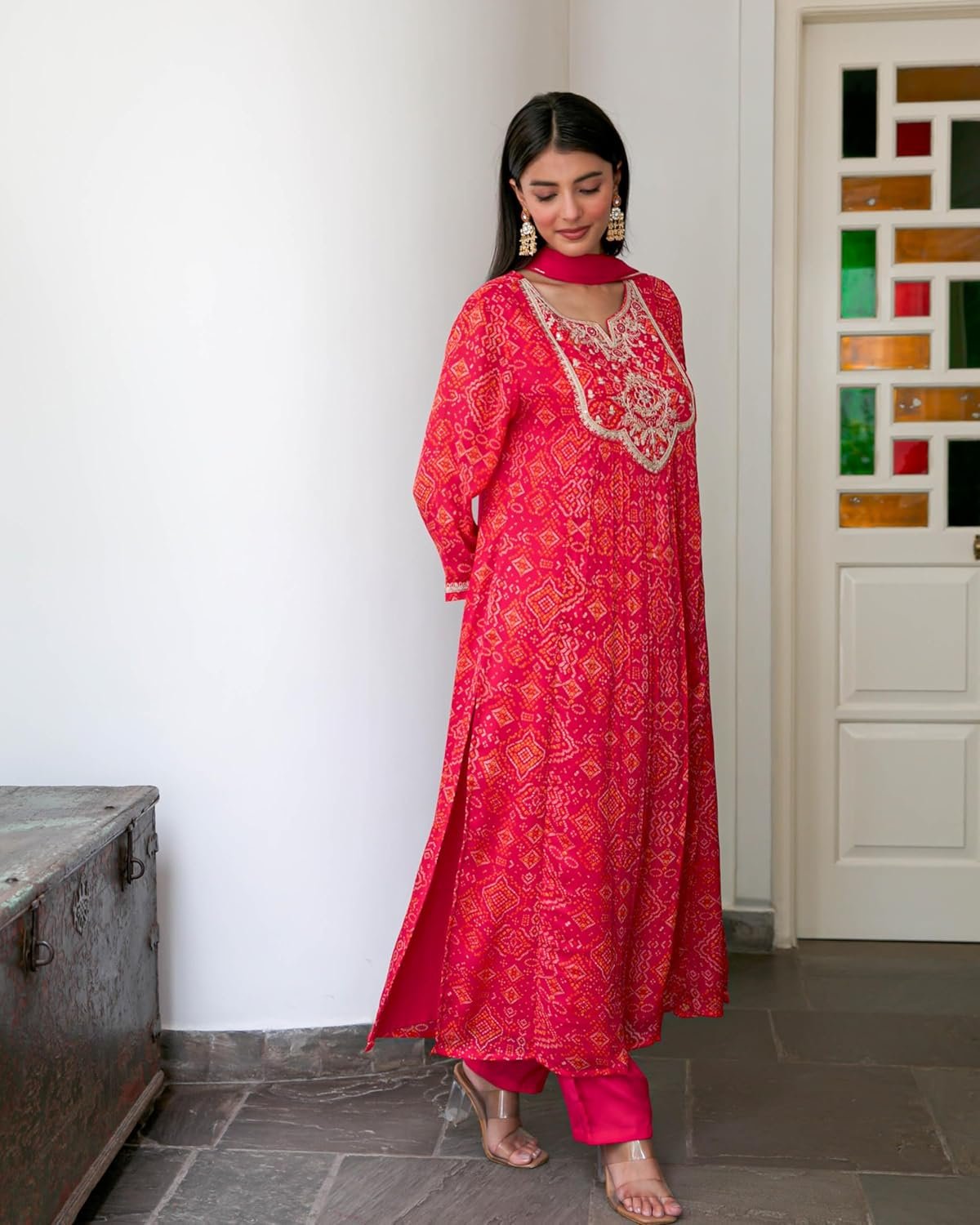 GoSriKi Women's Rayon Viscose Straight Printed Kurta with Pant with Dupatta - Image 3