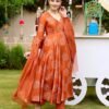 GoSriKi Women's Rayon Viscose Bandhej Printed Anarkali Kurta with Pant & Dupatta - Image 4
