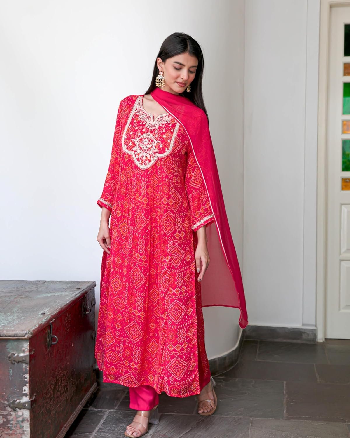 GoSriKi Women's Rayon Viscose Straight Printed Kurta with Pant with Dupatta