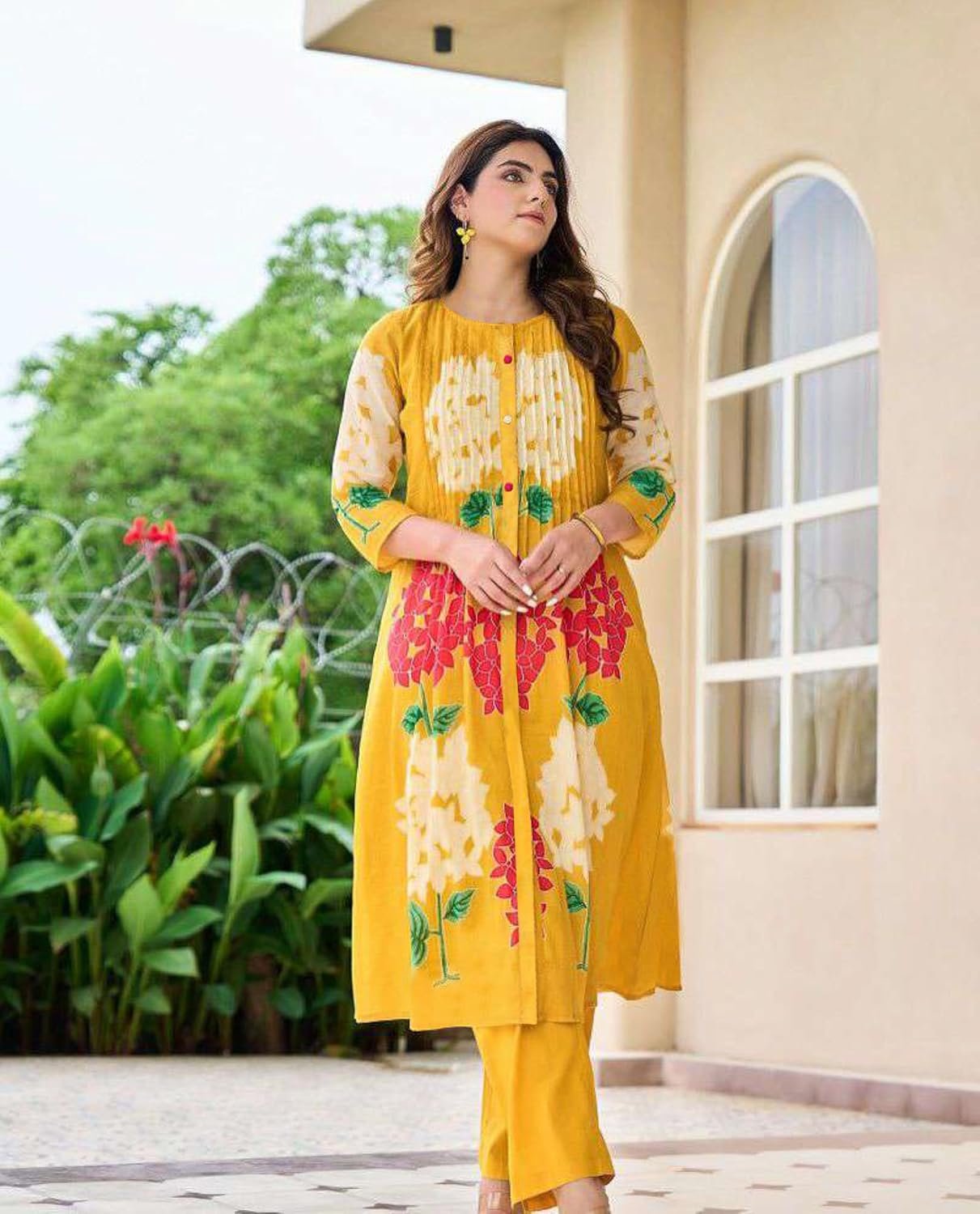 GoSriKi Women's Ethnic Co-Ord Set | Kurta Pant Set | Kurta Palazzo Set | Stylish Cotton Suit Set for Women, Festival Co-ord - Image 4