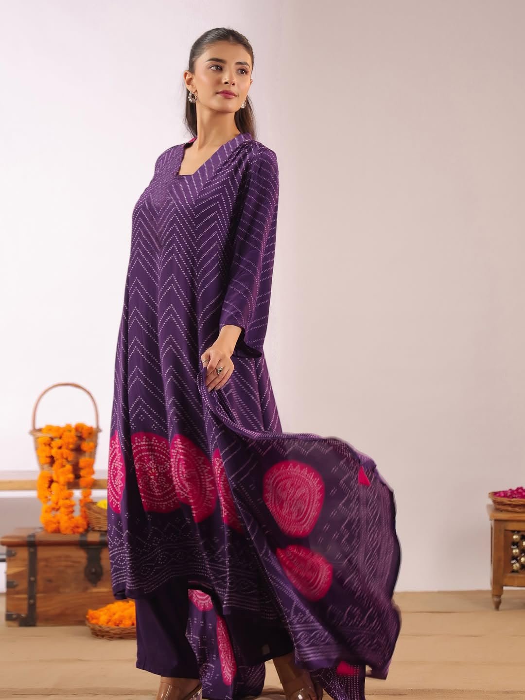 GoSriKi Women's Rayon Viscose Anarkali Printed Kurta with Pant & Dupatta - Image 4