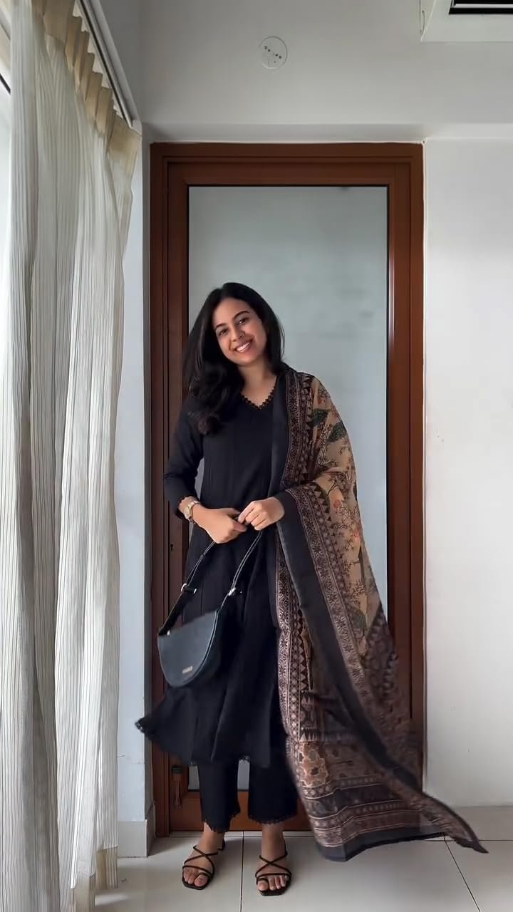 GoSriKi Women's Rayon Viscose Anarkali Printed Kurta with Pant & Dupatta - Image 6