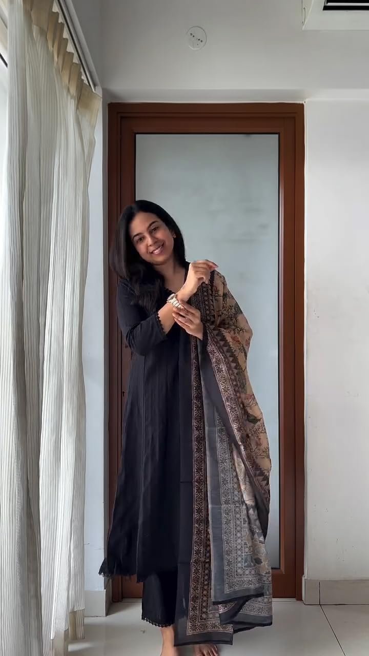 GoSriKi Women's Rayon Viscose Anarkali Printed Kurta with Pant & Dupatta - Image 4