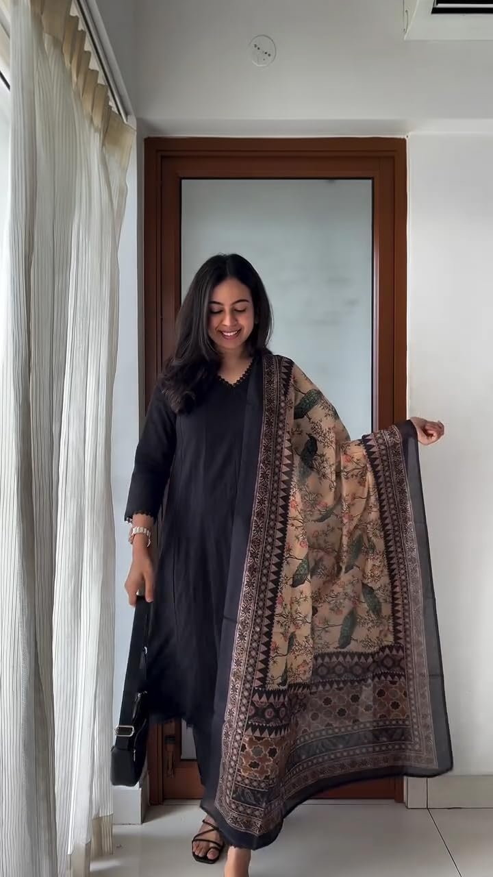 GoSriKi Women's Rayon Viscose Anarkali Printed Kurta with Pant & Dupatta - Image 5