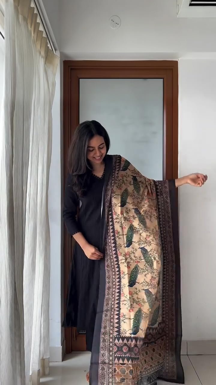 GoSriKi Women's Rayon Viscose Anarkali Printed Kurta with Pant & Dupatta - Image 3