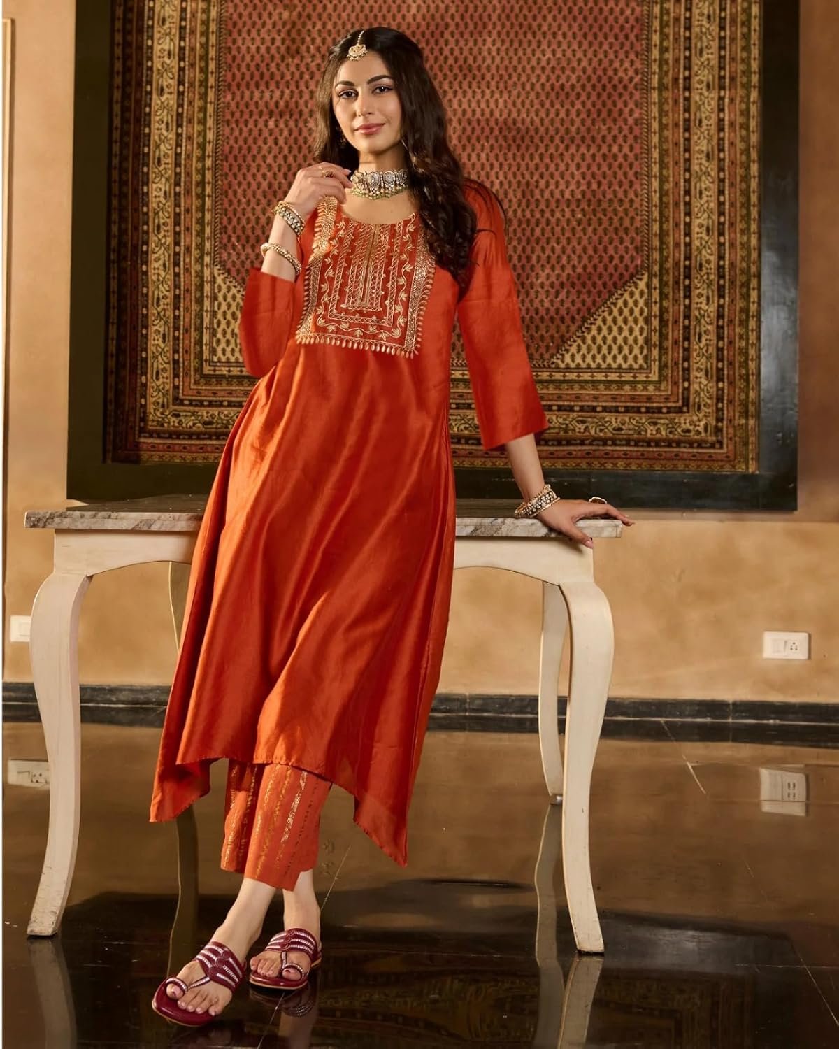 GoSriKi Women's Ethnic Co-Ord Set | Kurta Pant Set | Kurta Palazzo Set | Stylish Cotton Suit Set for Women, Festival Co-ord - Image 4