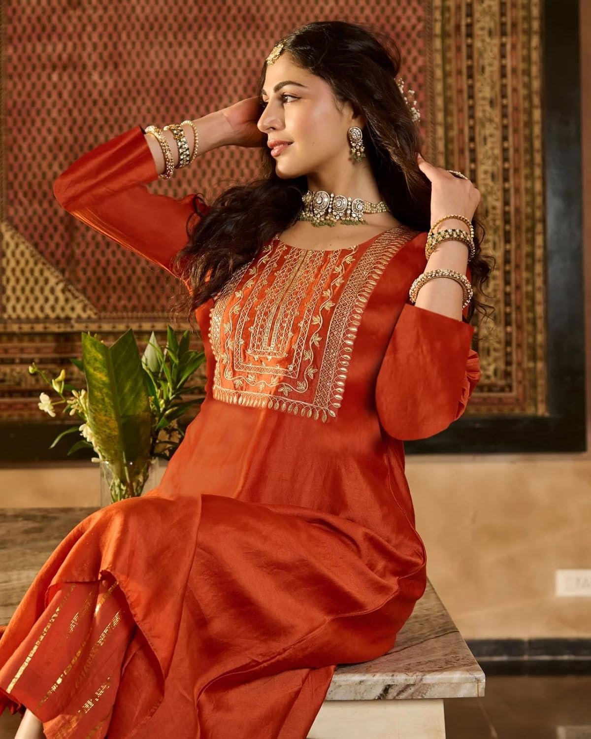 GoSriKi Women's Ethnic Co-Ord Set | Kurta Pant Set | Kurta Palazzo Set | Stylish Cotton Suit Set for Women, Festival Co-ord - Image 5