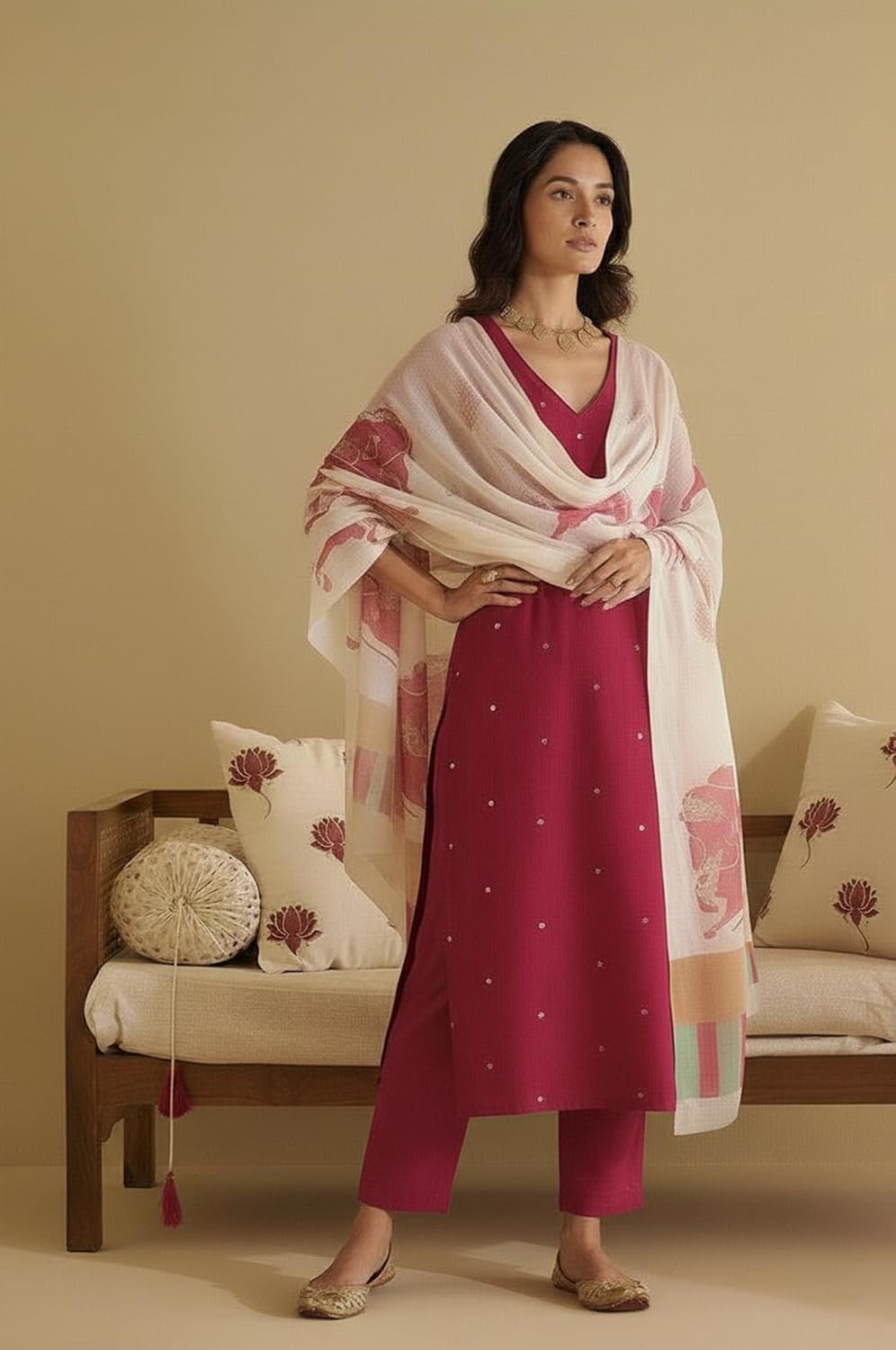 GoSriKi Women's Rayon Viscose Straight Embroidery Kurta with Pant and Dupatta - Image 3