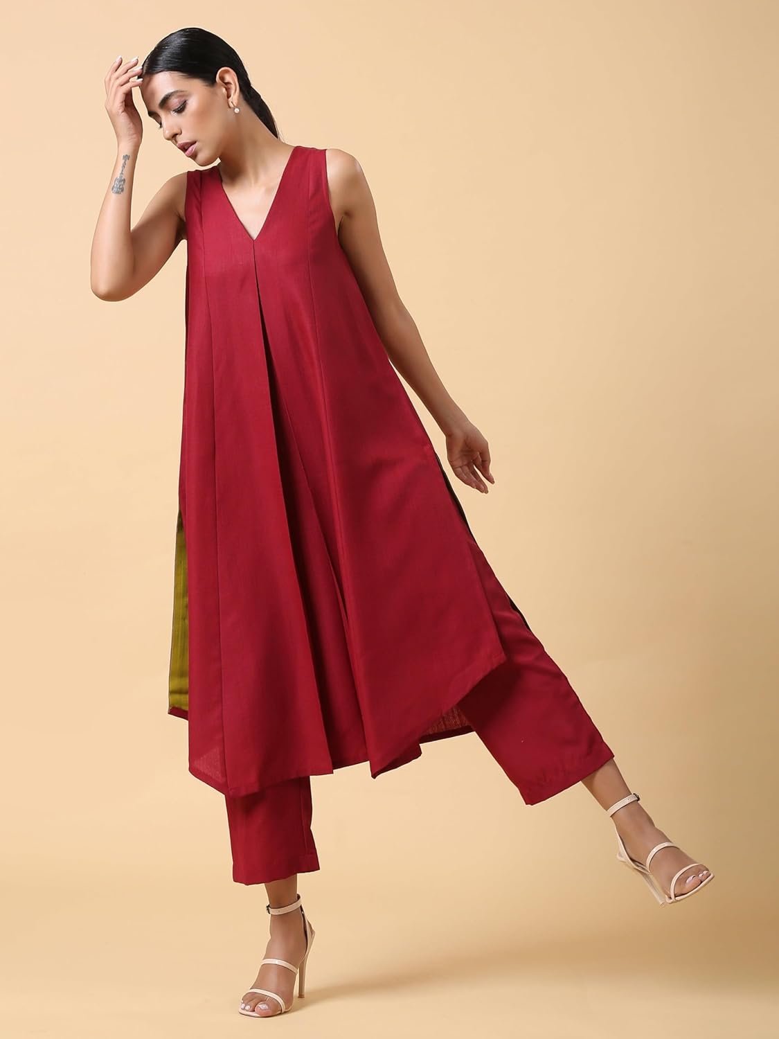 GoSriKi Women's Ethnic Co-Ord Set | Kurta Pant Set | Kurta Palazzo Set | Stylish Cotton Suit Set for Women, Festival Co-ord - Image 6