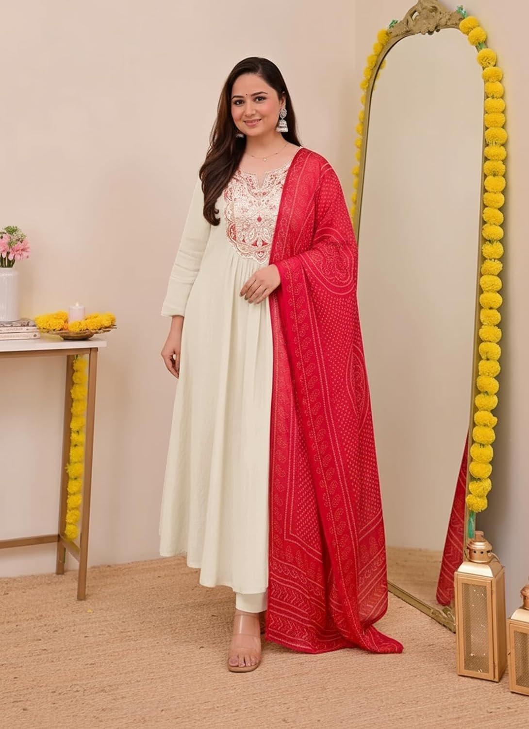 GoSriKi Women's Rayon Viscose Anarkali Embroidery Kurta with Pant and Dupatta - Image 4