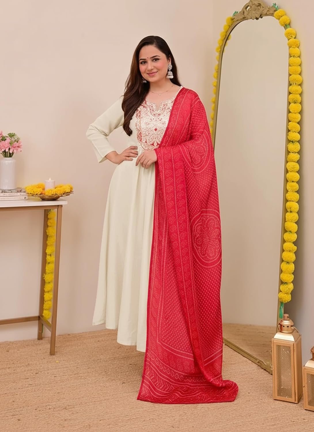 GoSriKi Women's Rayon Viscose Anarkali Embroidery Kurta with Pant and Dupatta - Image 5