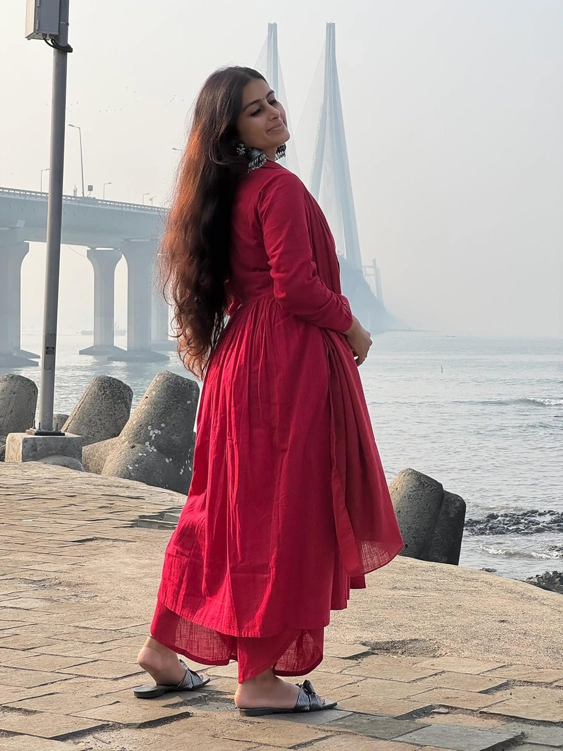 GoSriKi Women's Rayon Viscose A-Line Solid Kurta with Palazzo & Dupatta - Image 4