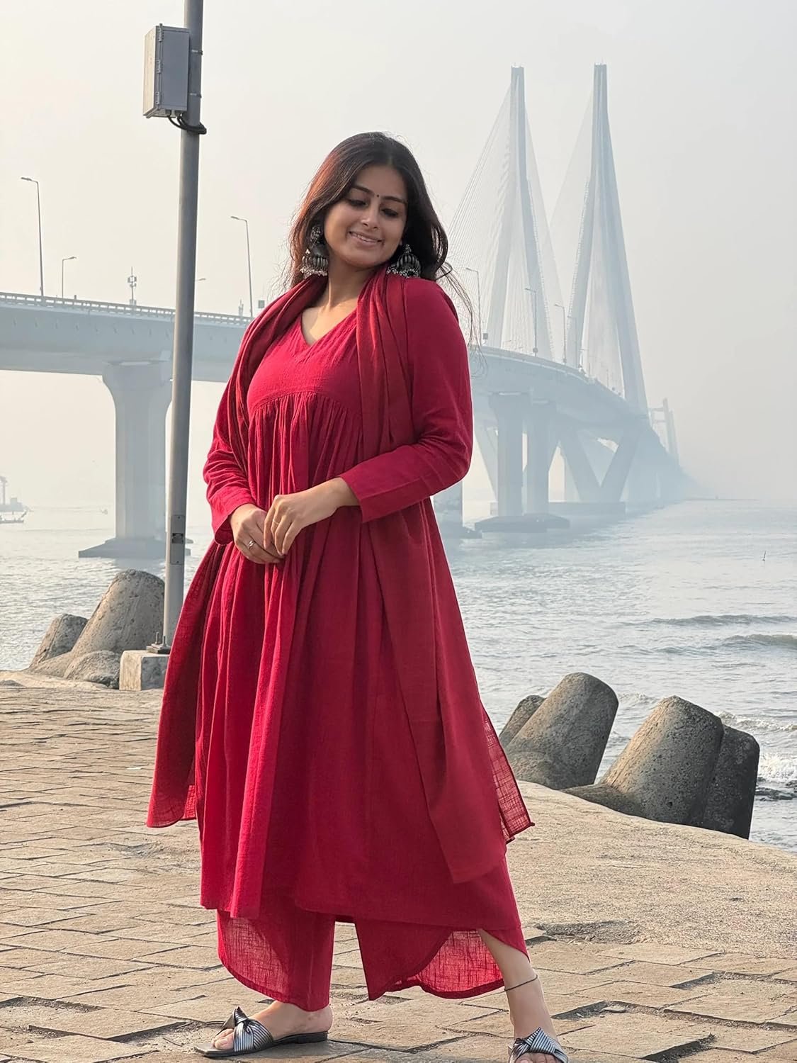 GoSriKi Women's Rayon Viscose A-Line Solid Kurta with Palazzo & Dupatta - Image 5