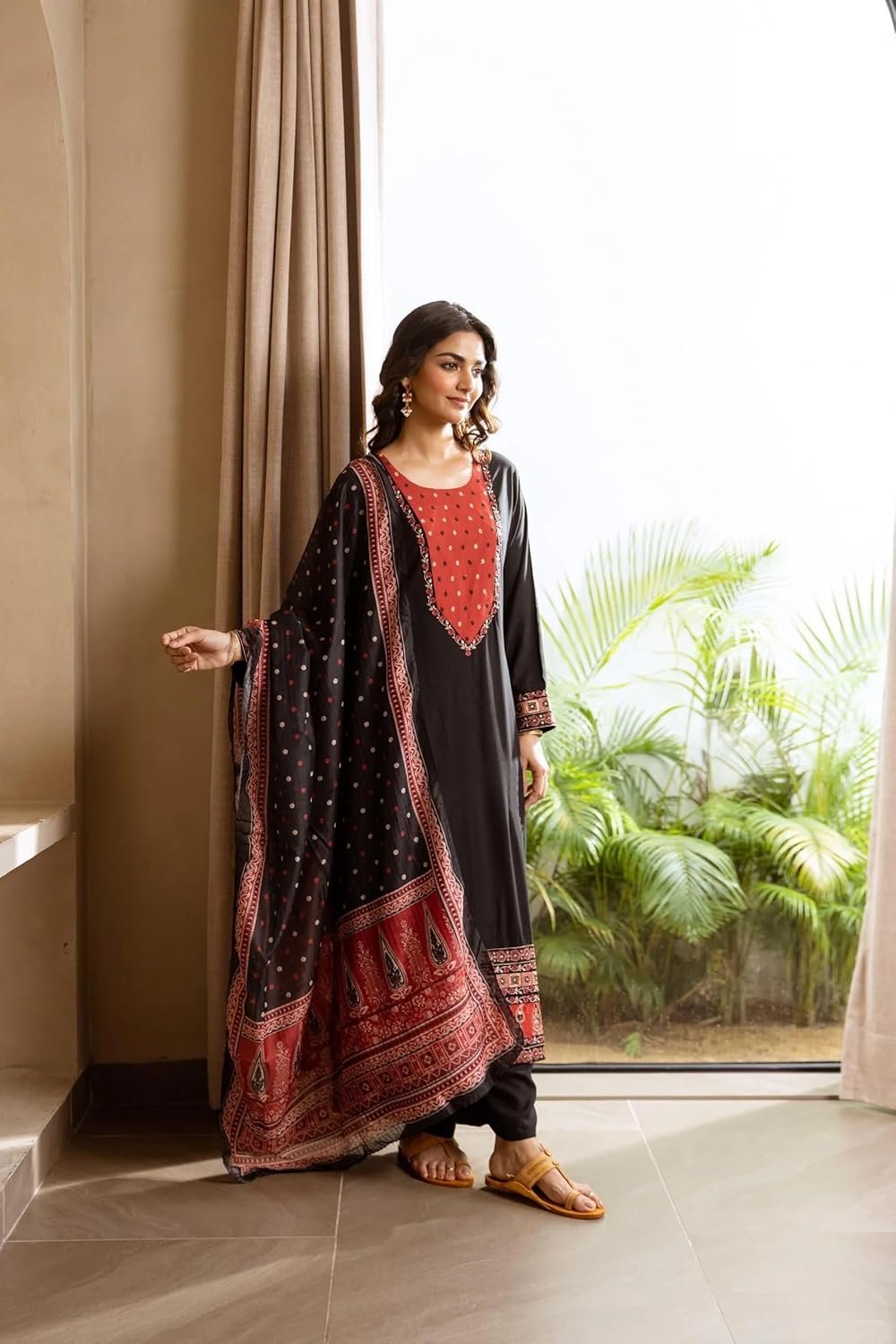 GoSriKi Women’s Viscose Straight Kurta Set with Palazzo & Dupatta - Image 3