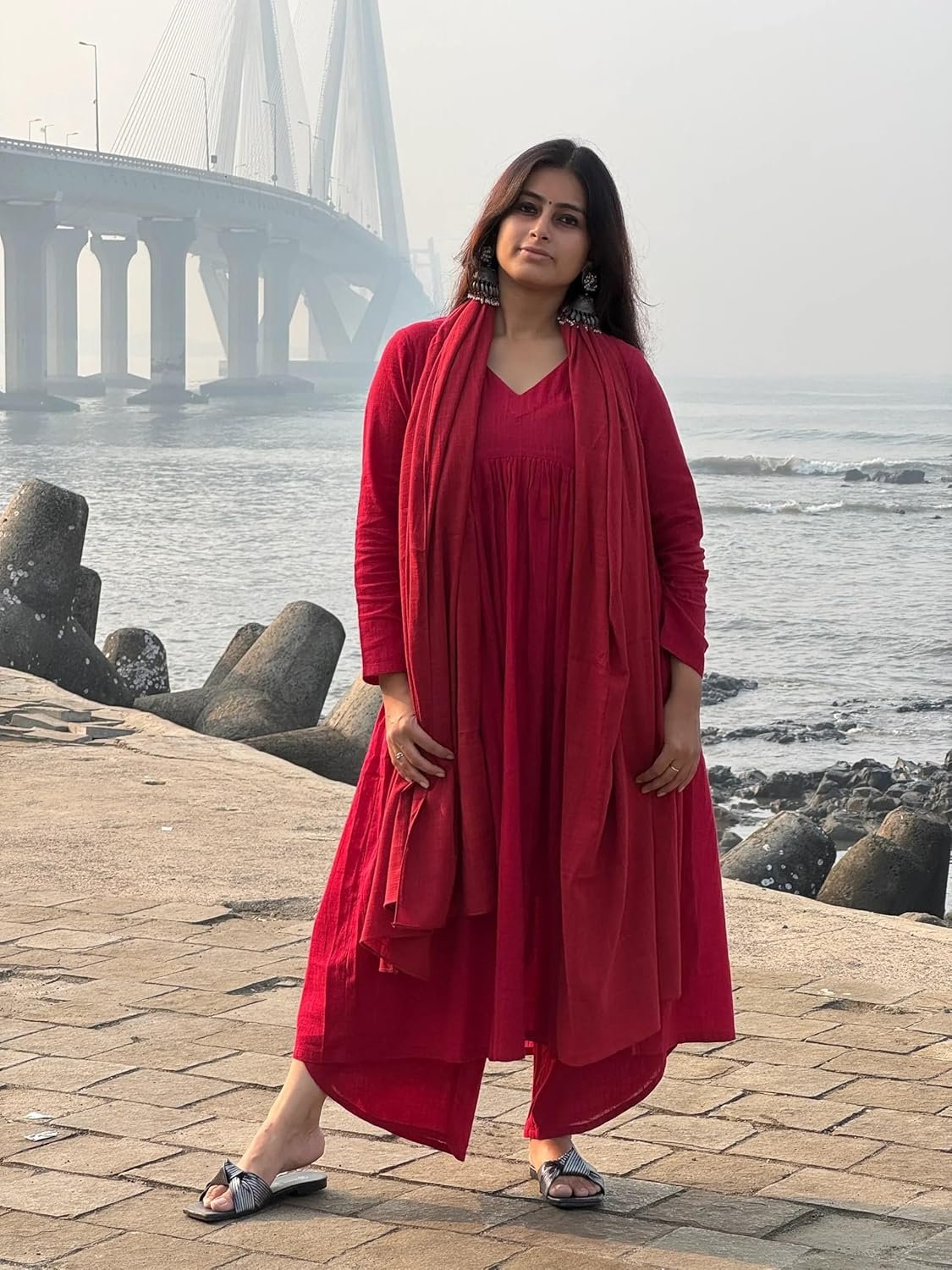 GoSriKi Women's Rayon Viscose A-Line Solid Kurta with Palazzo & Dupatta - Image 6