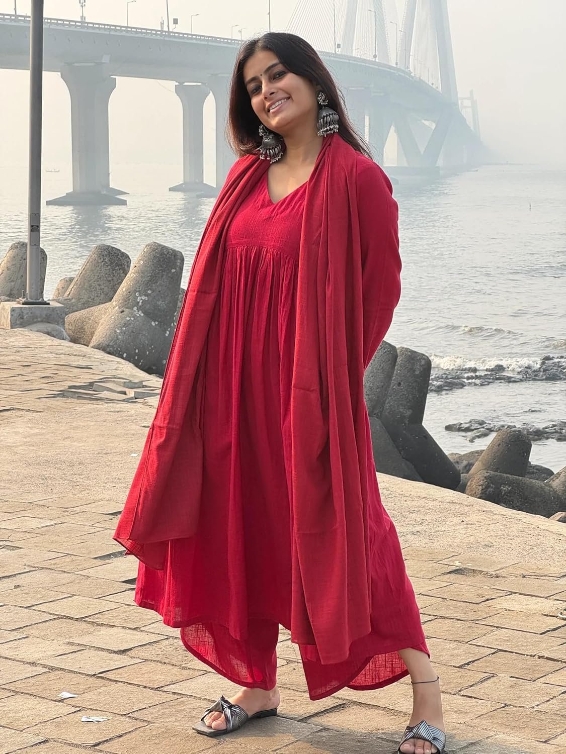 GoSriKi Women's Rayon Viscose A-Line Solid Kurta with Palazzo & Dupatta - Image 7