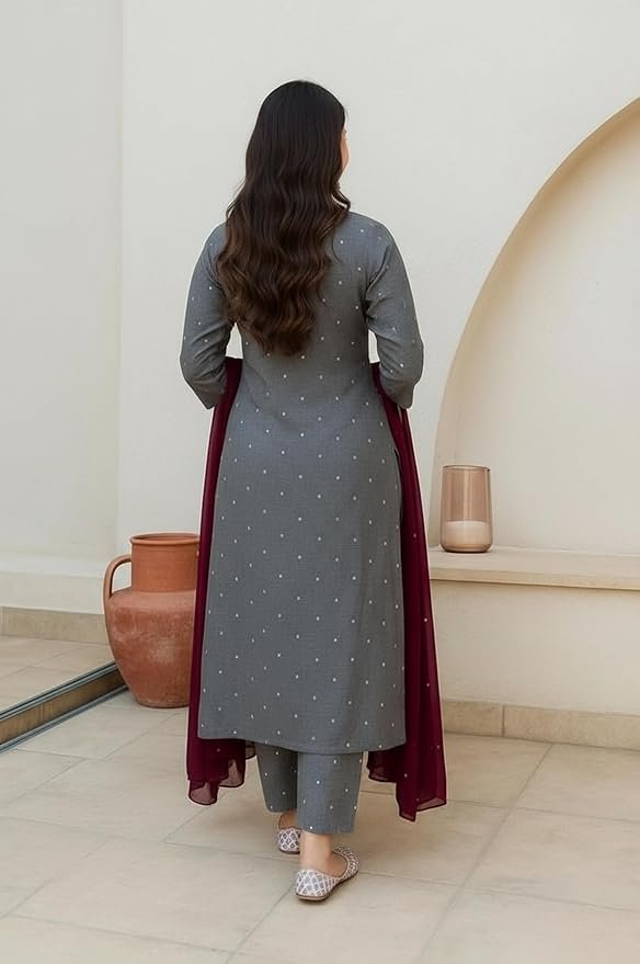 GoSriKi Women's Rayon Viscose Printed Straight Kurta with Pant & Dupatta - Image 4