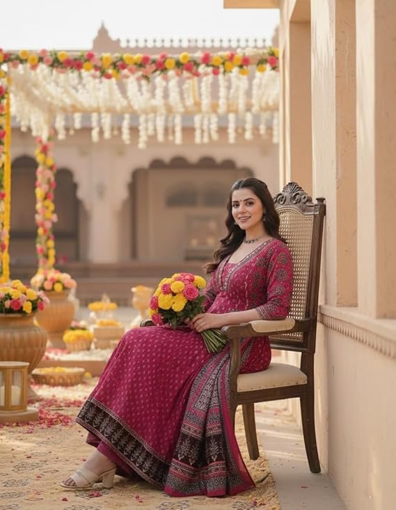 GoSriKi Women's Anarkali Rayon Viscose Kurta with Pant & Dupatta - Image 6