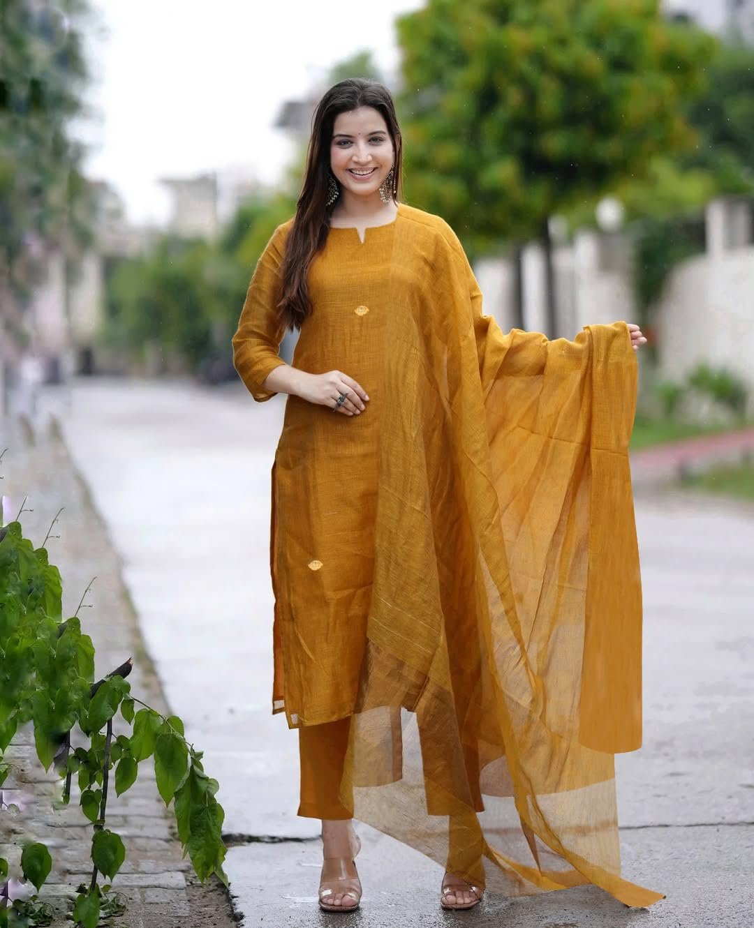 GoSriKi Women's Rayon Viscose Solid Straight Kurta with Pant & Dupatta - Image 4