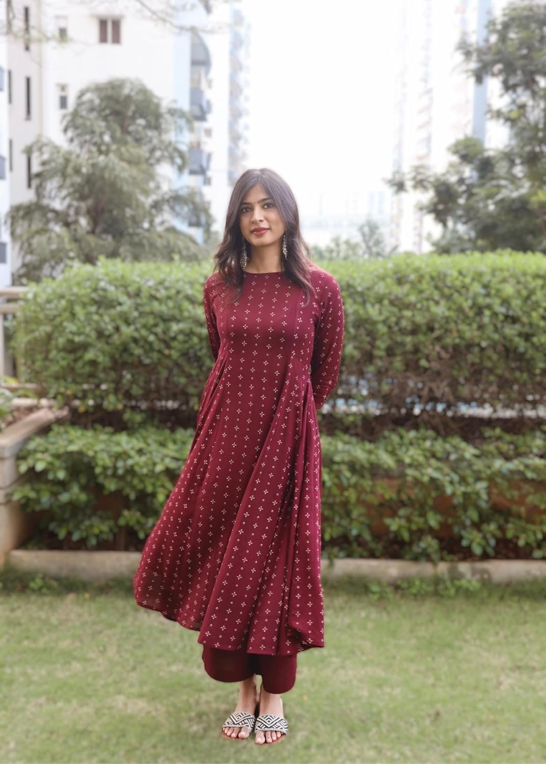 GoSriKi Women's Rayon Viscose Printed Anarkali Kurta with Pant - Image 3