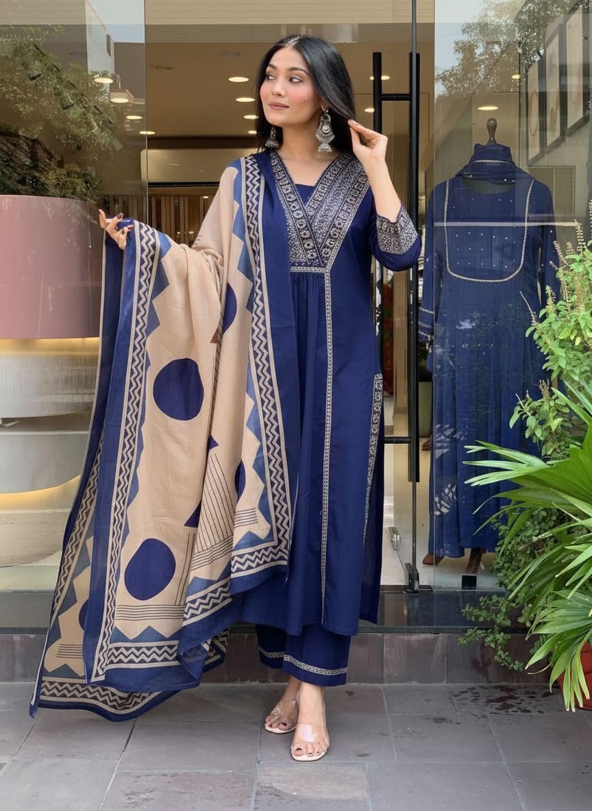 GoSriKi Women’s Viscose Anarkali Kurta Set with Pant & Dupatta - Image 4