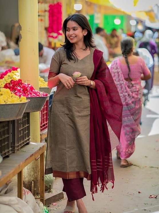 GoSriKi Women's Rayon Viscose Straight Kurta Set with Pant and Dupatta