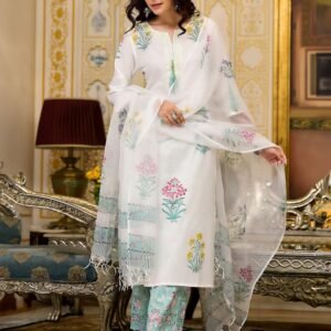 GoSriKi Women's Rayon Viscose Straight Printed Kurta with Pant & Dupatta