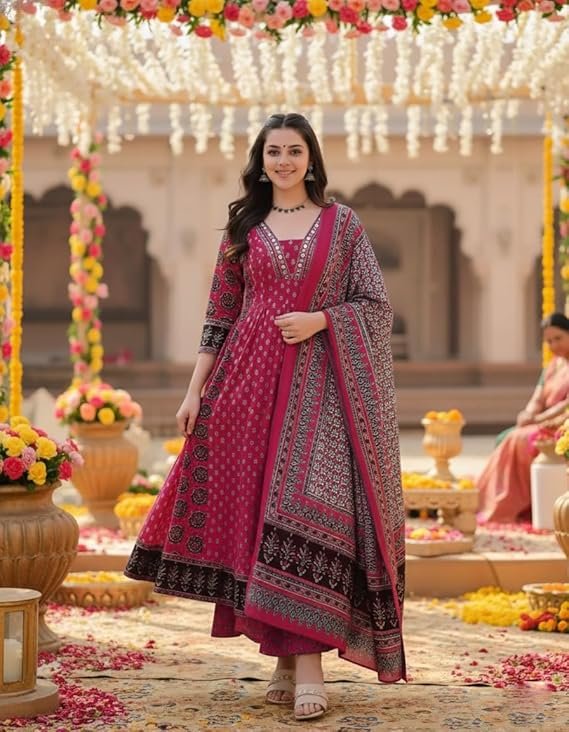 GoSriKi Women's Anarkali Rayon Viscose Kurta with Pant & Dupatta - Image 5