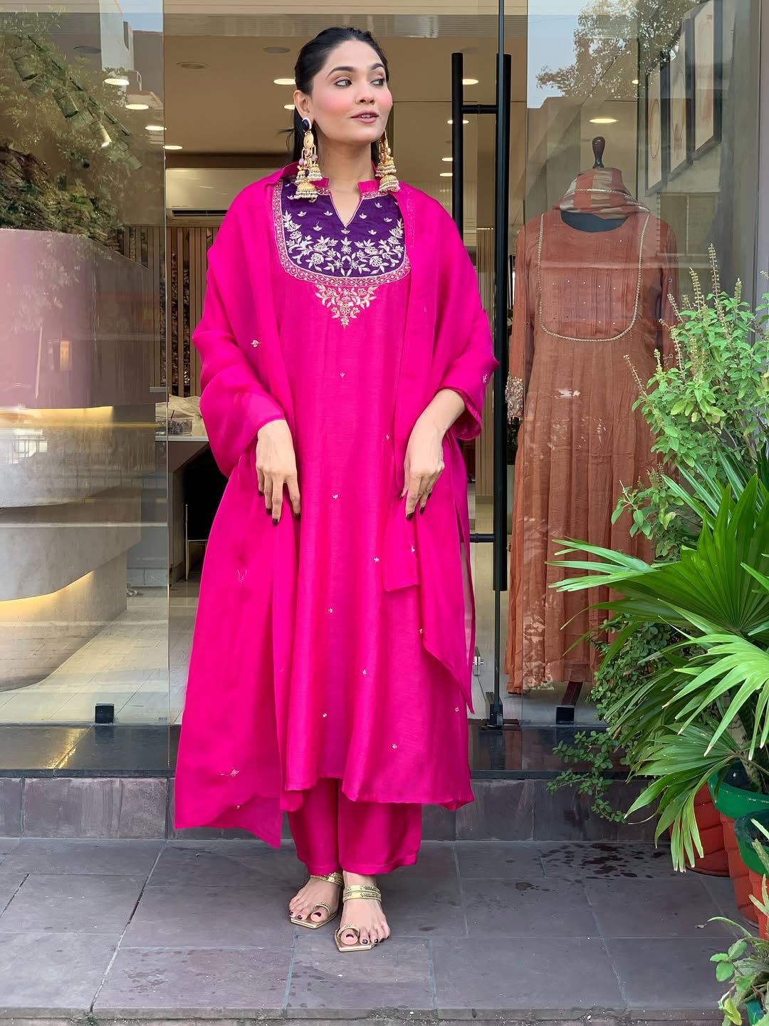 GoSriKi Women's Rayon Viscose Solid Anarkali Embroidery Kurta with Pant and Dupatta - Image 5