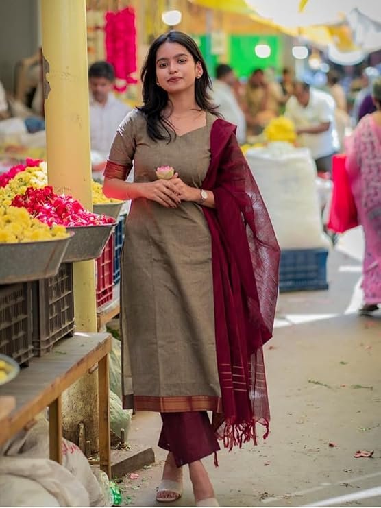 GoSriKi Women's Rayon Viscose Straight Kurta Set with Pant and Dupatta - Image 2