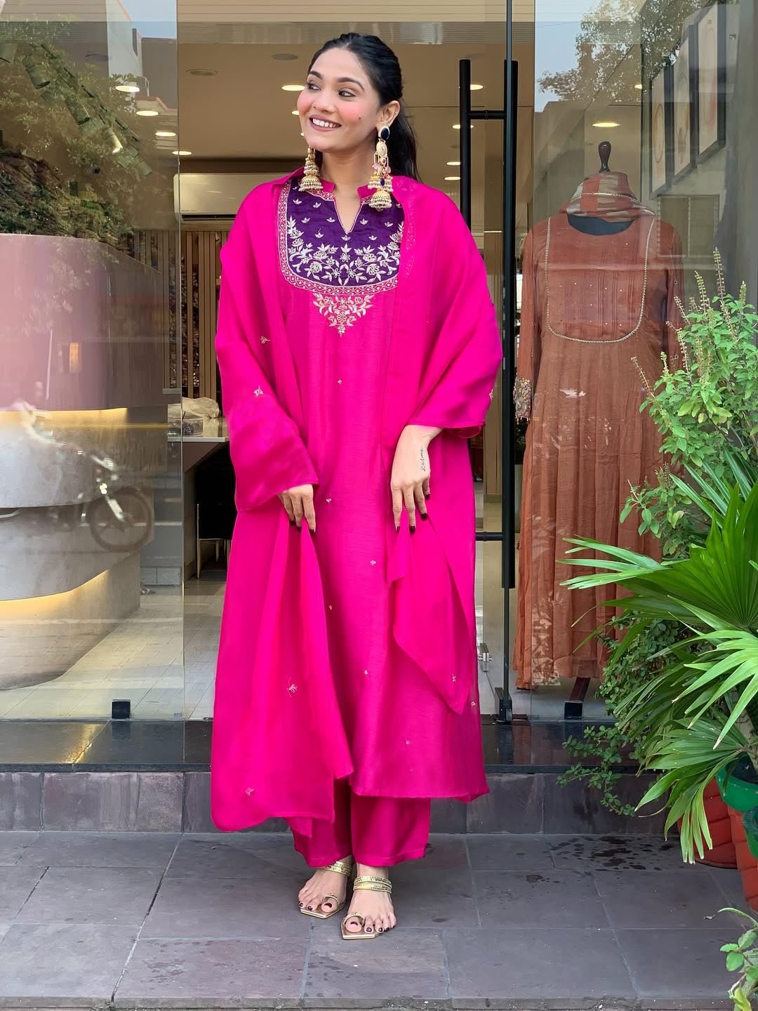 GoSriKi Women's Rayon Viscose Solid Anarkali Embroidery Kurta with Pant and Dupatta - Image 4