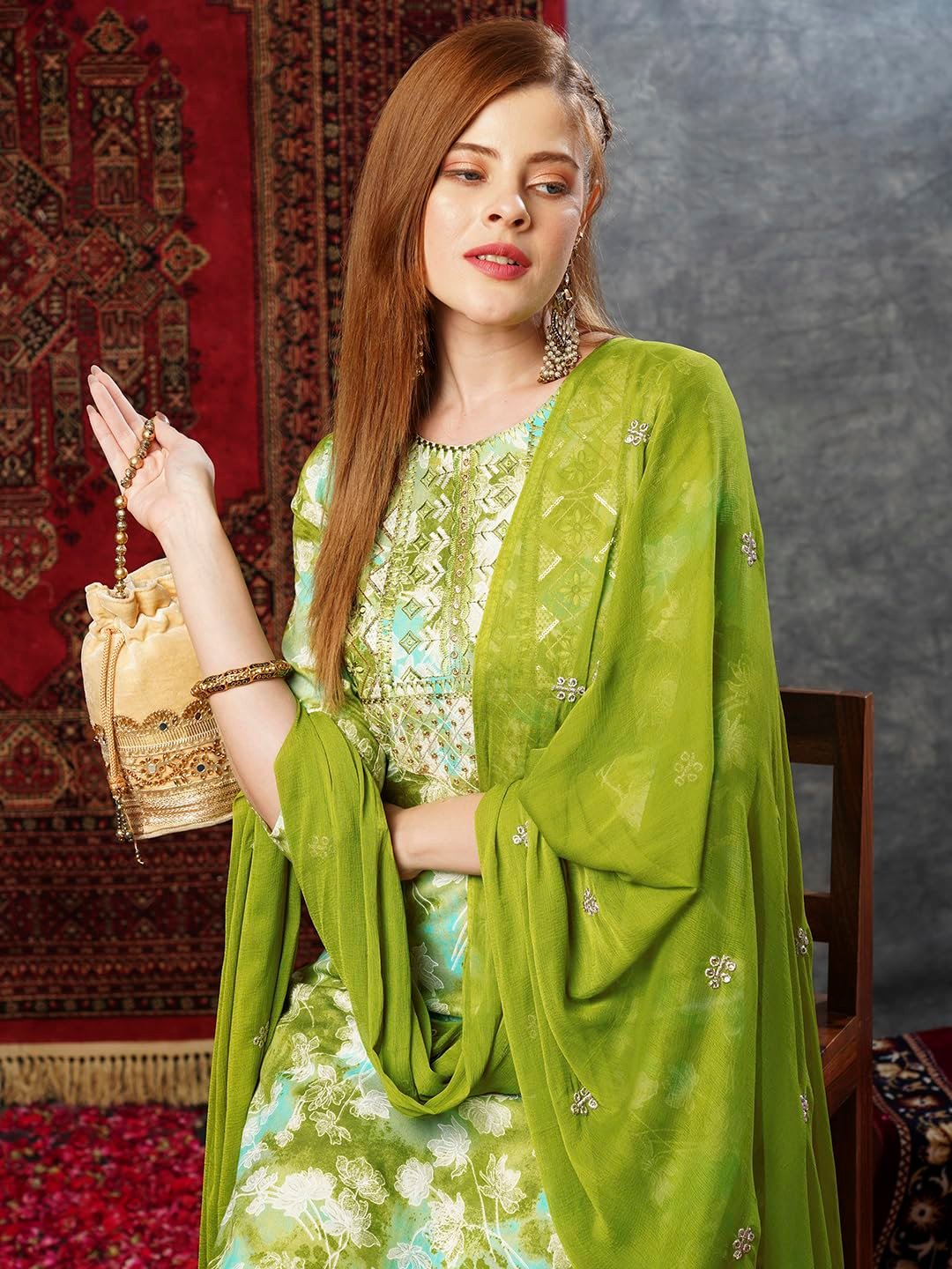 GoSriKi Women's Cotton Blend Kurta Pant with Dupatta - Image 4