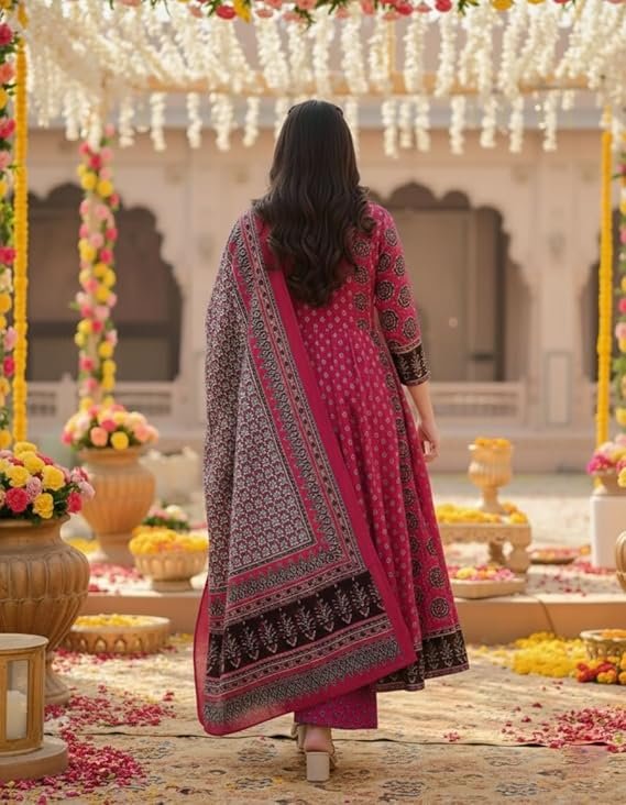 GoSriKi Women's Anarkali Rayon Viscose Kurta with Pant & Dupatta - Image 4