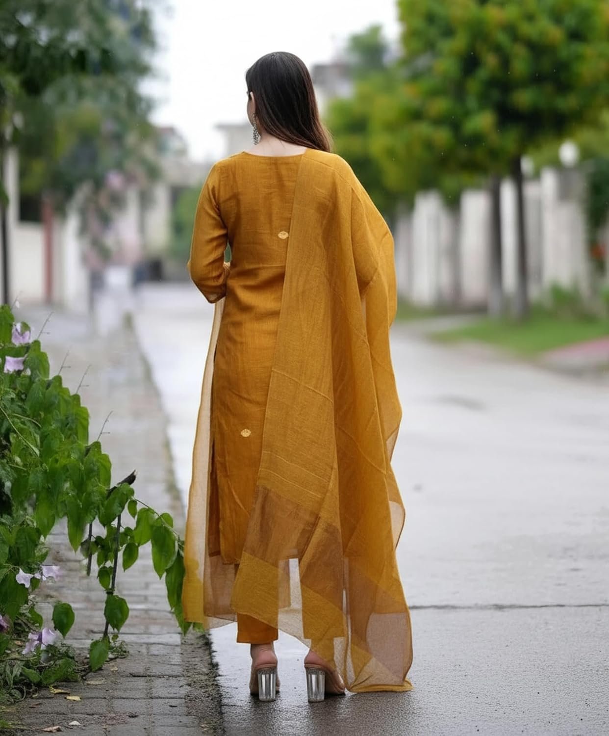 GoSriKi Women's Rayon Viscose Solid Straight Kurta with Pant & Dupatta - Image 5