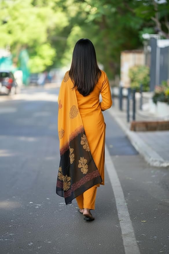 GoSriKi Women's Rayon Viscose Printed Straight Kurta with Pant & Dupatta - Image 4