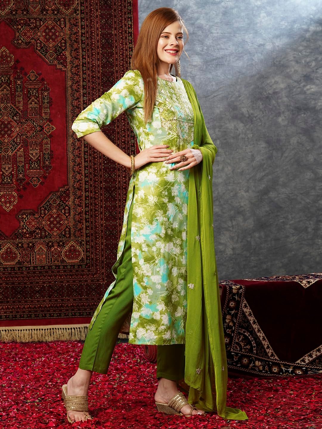 GoSriKi Women's Cotton Blend Kurta Pant with Dupatta - Image 8