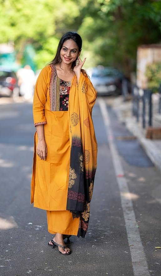 GoSriKi Women's Rayon Viscose Printed Straight Kurta with Pant & Dupatta - Image 3