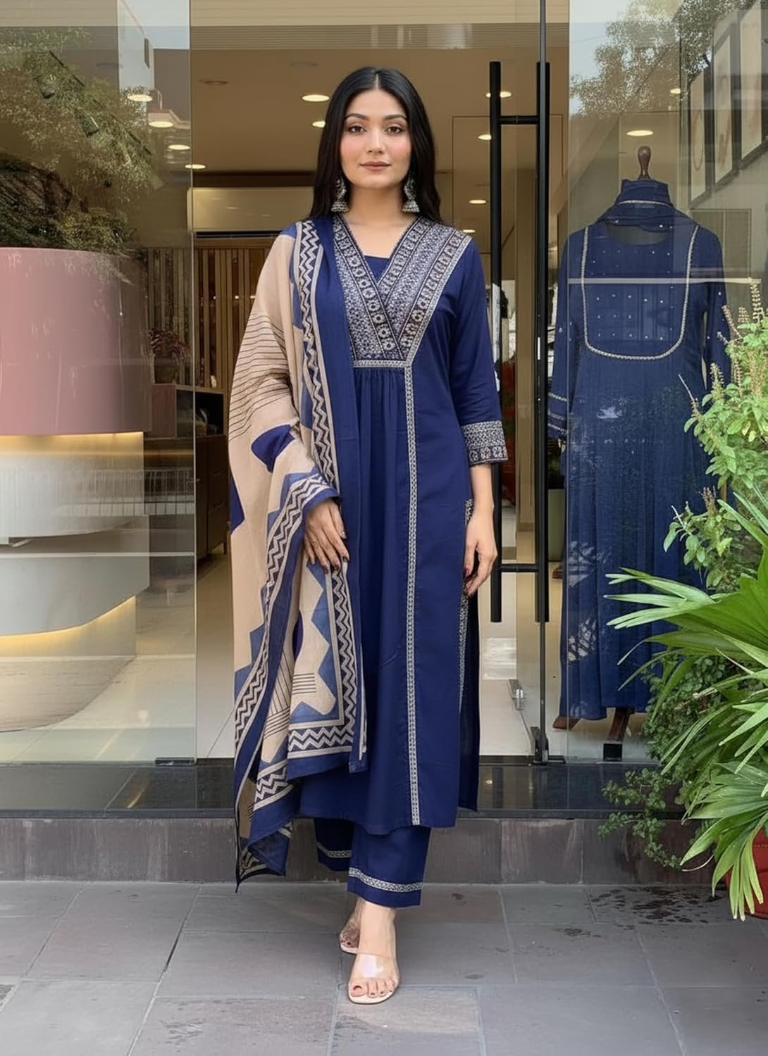 GoSriKi Women’s Viscose Anarkali Kurta Set with Pant & Dupatta - Image 3